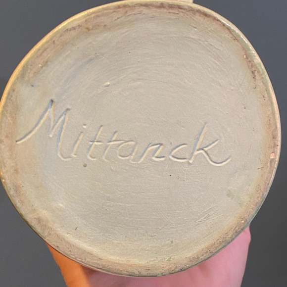 Studio Art Pottery Pitcher / Vase Impressed Floral motif/ applied handle signed - Picture 7 of 10